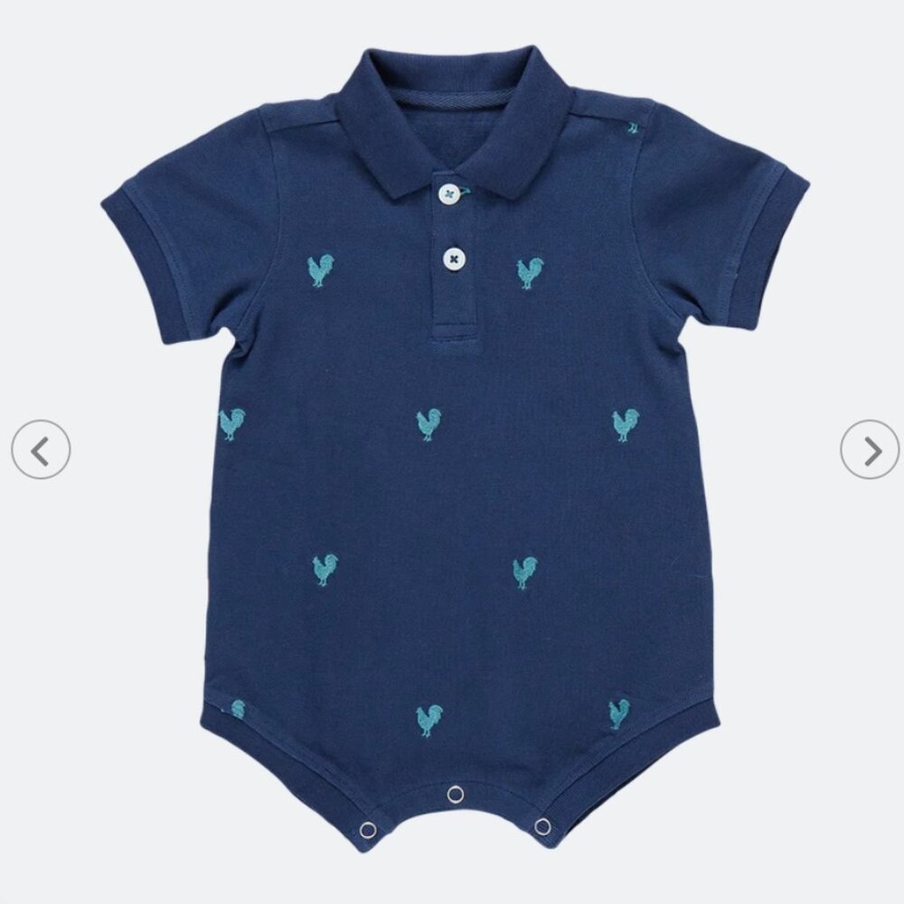 Blue Rooster by Pink Chicken Baby Boys Alec Jumper in Rooster Embroidery